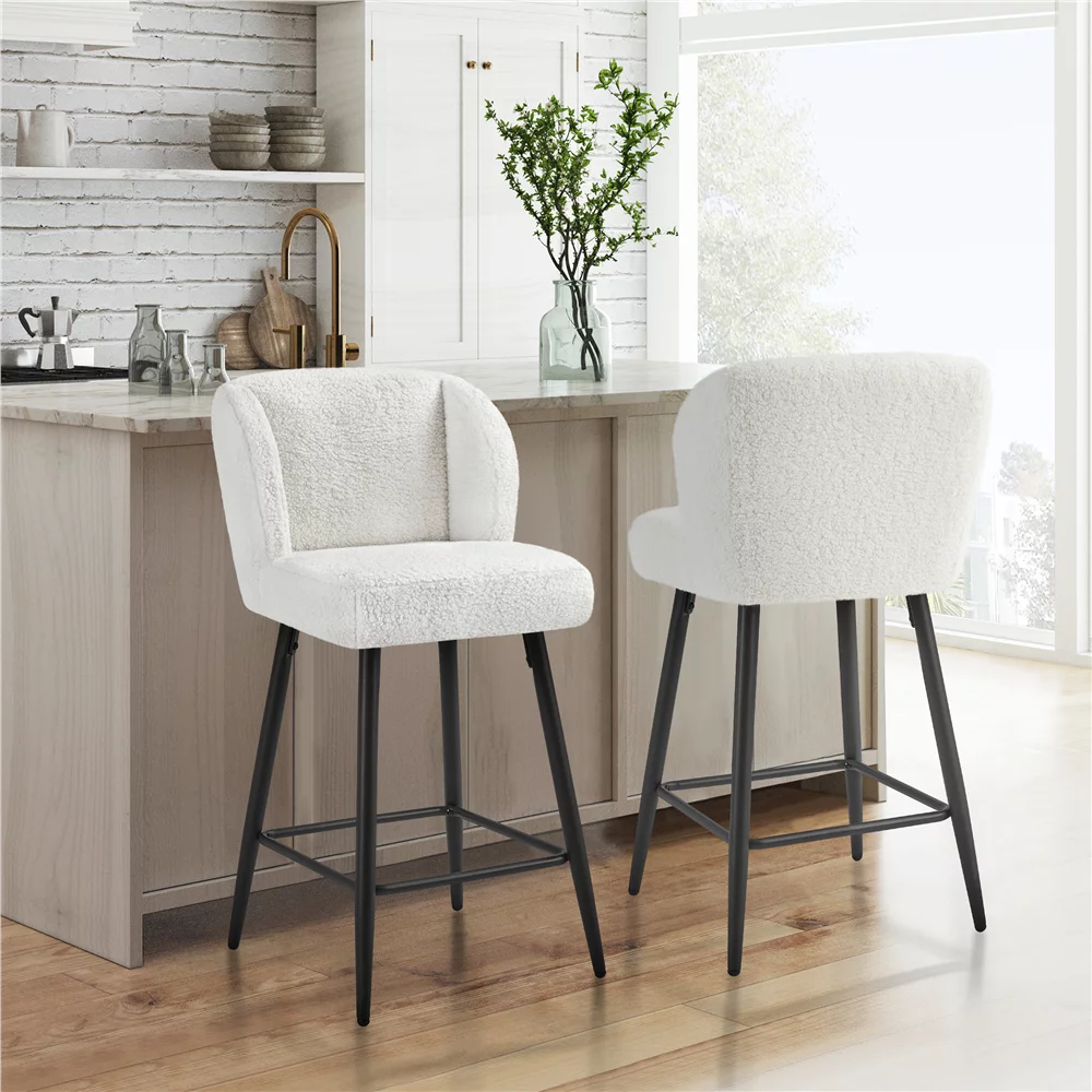 Yaheetech 26.5'' Upholstered Bar Stools, Set of 2, White