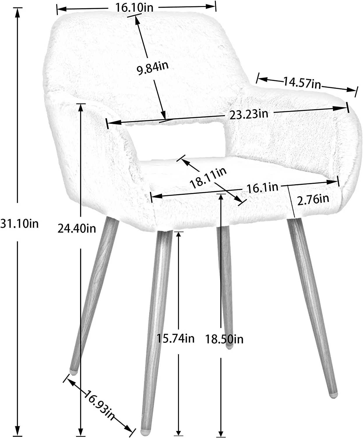 Faux Fur Vanity Chair Elegant Furry Makeup Desk Chairs for Girls Women Modern Comfy Fluffy Arm Chair with Wood Look Metal Legs in Bedroom Living Room (Black&Gold)