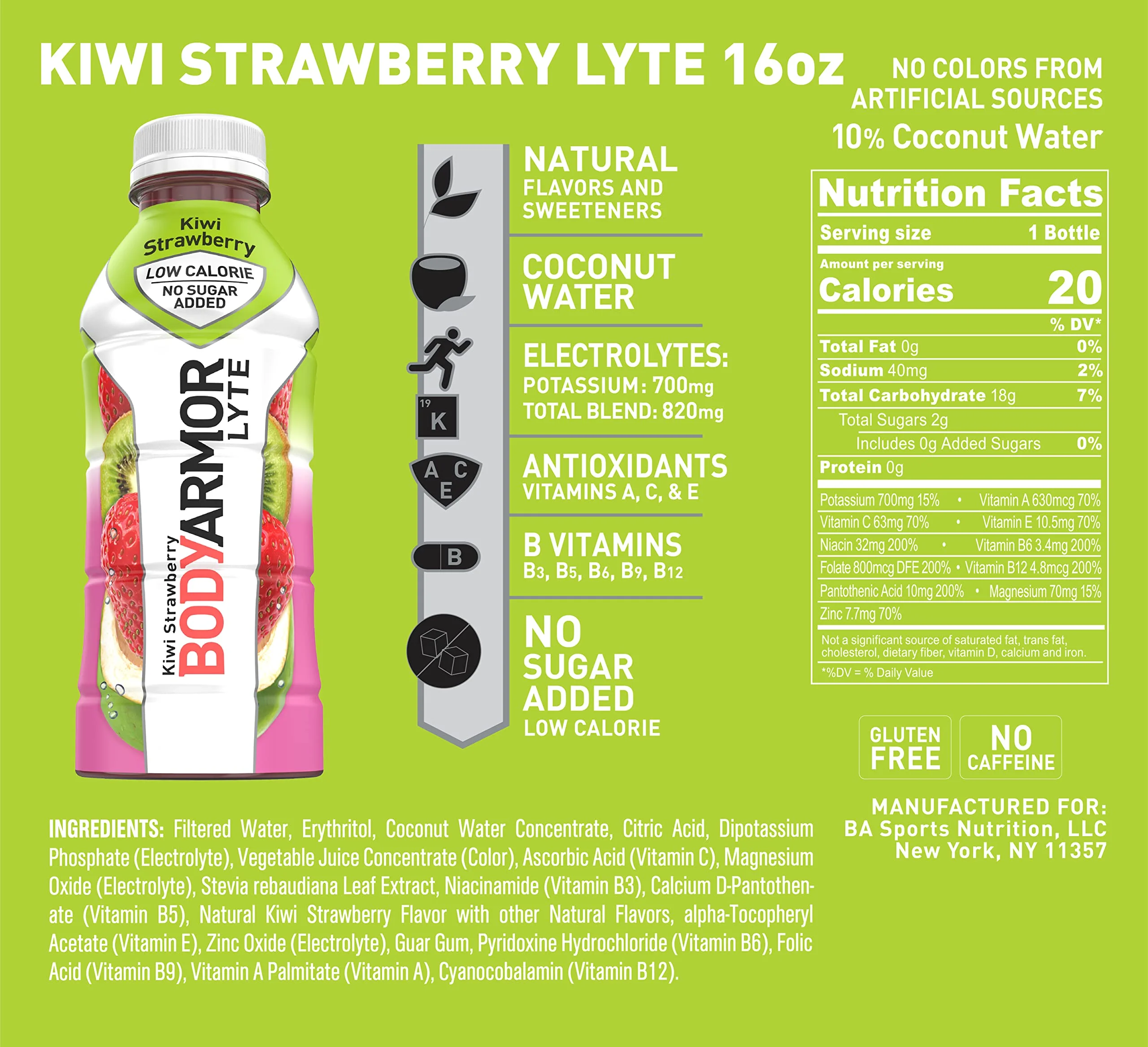 Stay Hydrated and Energized with Bodyarmor Lyte Sports Drink - Kiwi Strawberry Flavor, Packed with Essential Vitamins and Electrolytes - Ideal for Active Individuals - 16 Fl Oz (Pack of 12)
