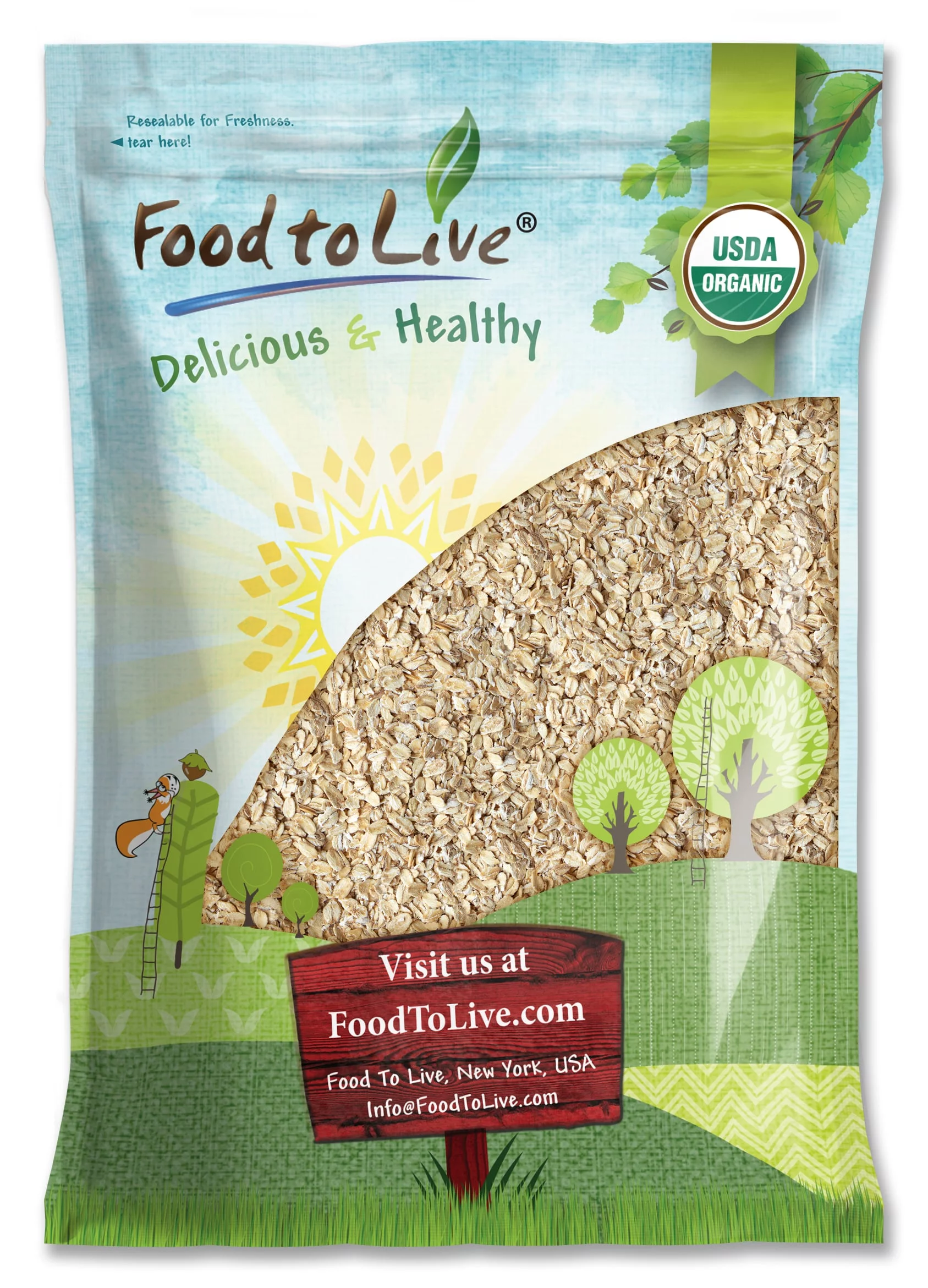Organic Rolled Oats, 5 Pounds — Non-GMO, Kosher, Raw, Vegan — by Food to Live