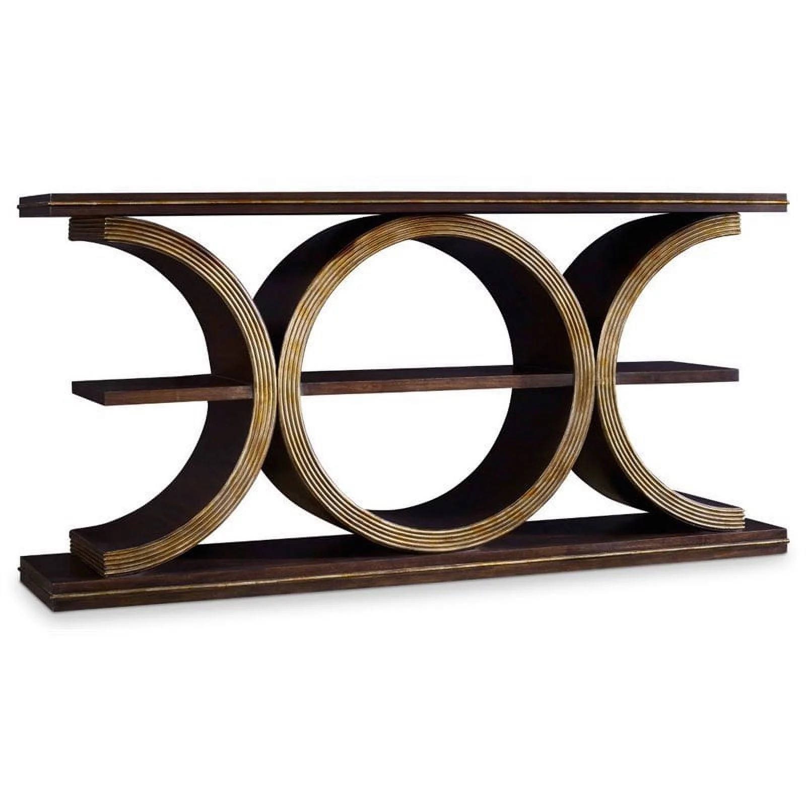 Bowery Hill Transitional Wood Console Table in Dark Walnut/Gold