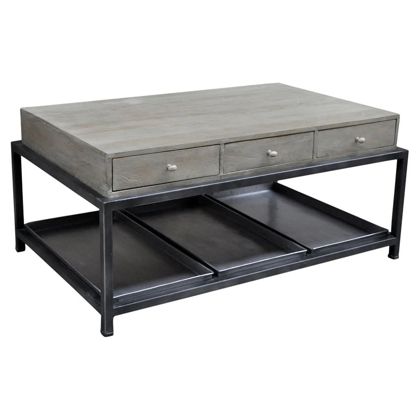 Taran Designs Julia 6-drawer Solid Wood Coffee Table in Gray/Black