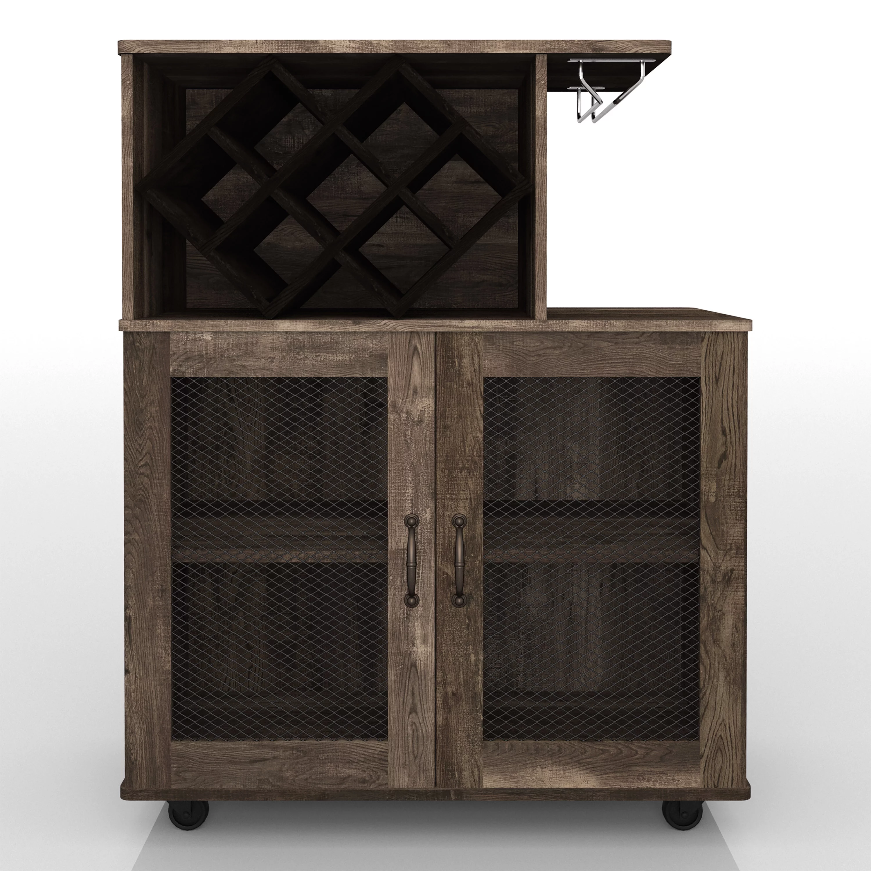 Drvo Mini Bar with Casters, Reclaimed Oak