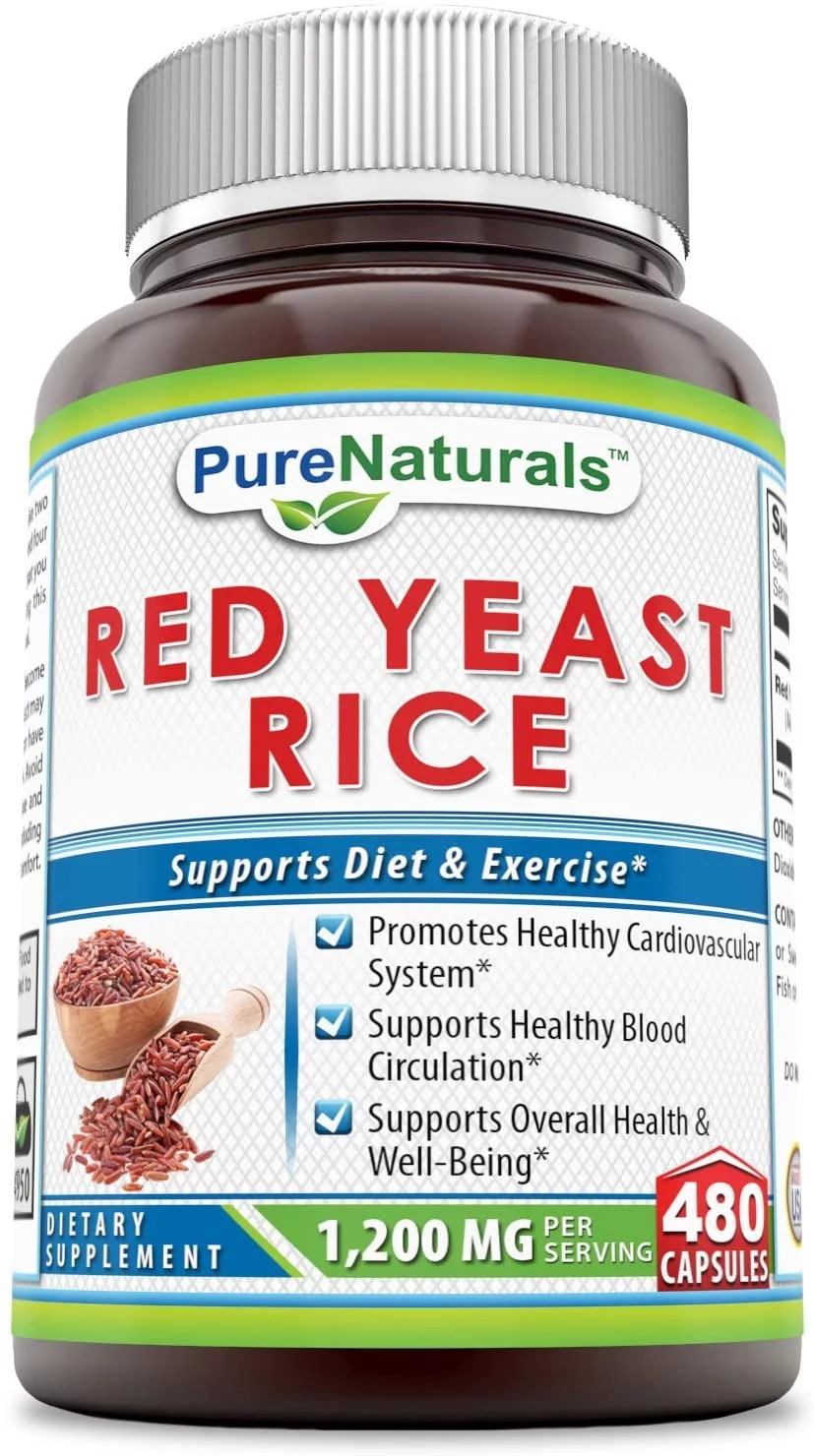 Pure Naturals Red Yeast Rice Dietary Supplement - 1200 mg of Red Yeast Rice Powder Per Serving – Supports Cardiovascular Health- 480 Capsules Per Bottle