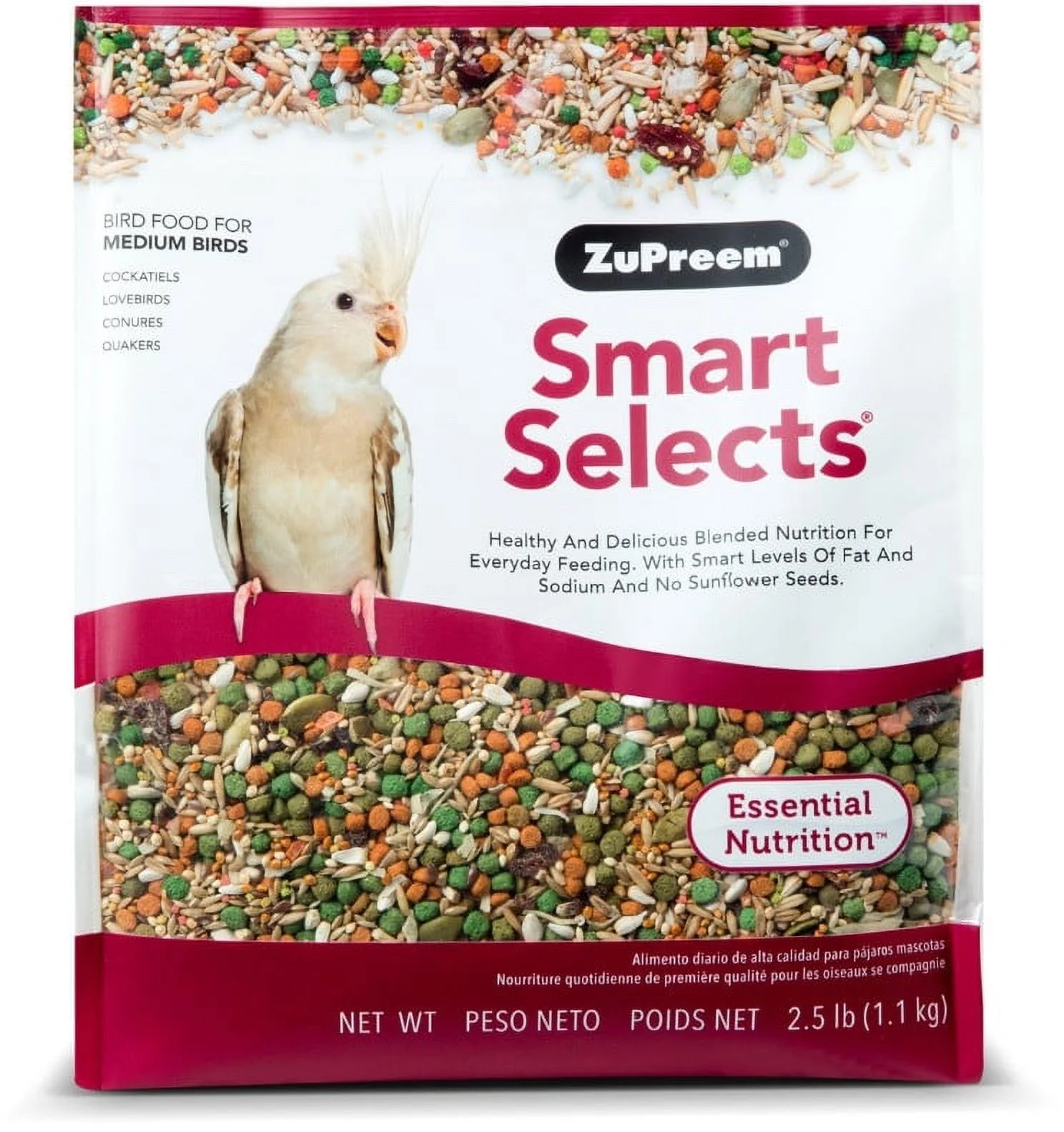 ZuPreem Smart Selects Bird Food for Medium Birds [Bird Cockatiel Food, Bird Conure Food, Bird Supplies] 7.5 lb (3 x 2.5 lb)