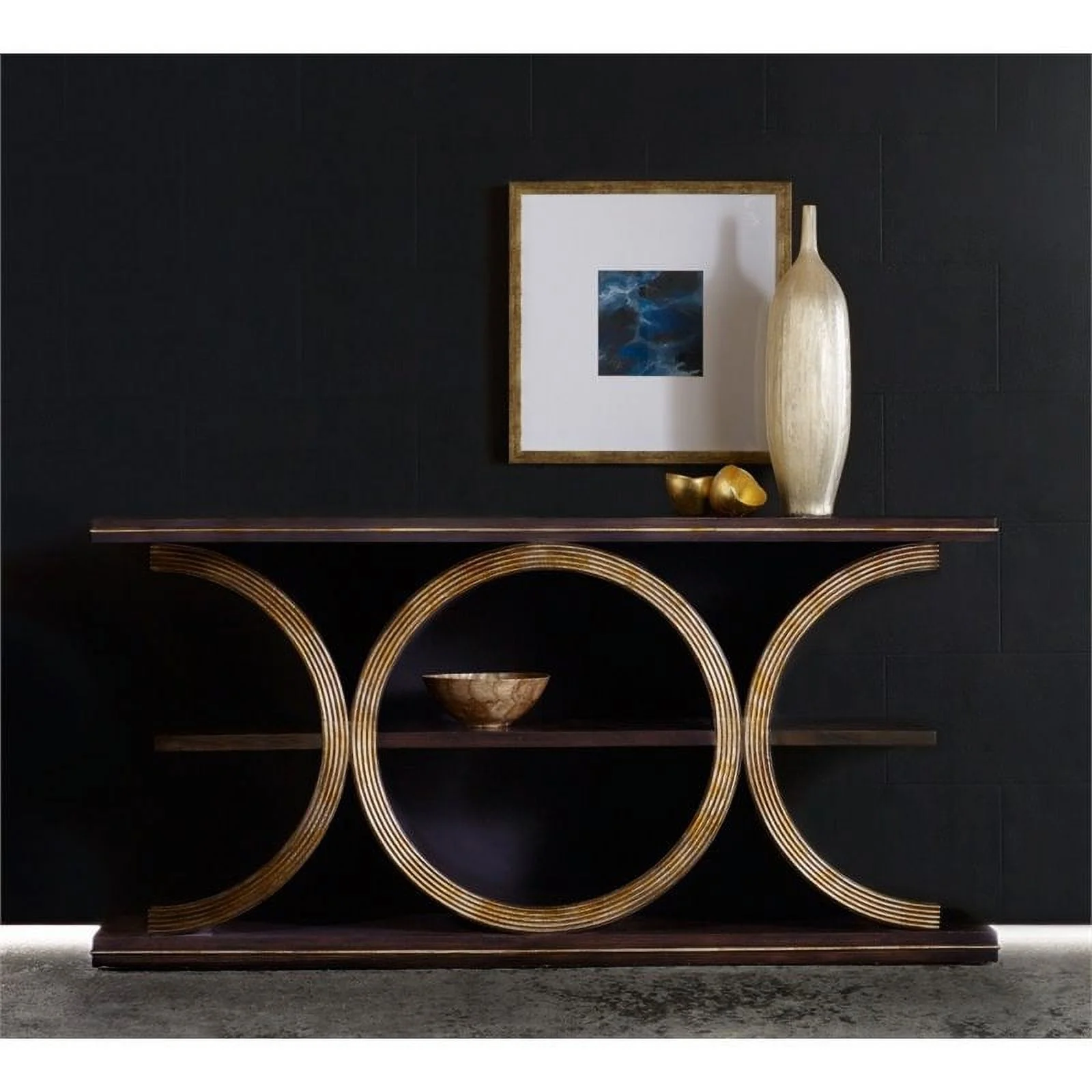 Bowery Hill Transitional Wood Console Table in Dark Walnut/Gold