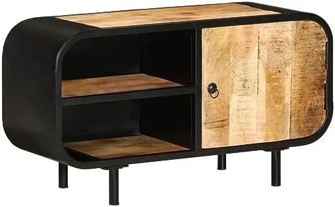 RUNFAYBIU Industrial-Style TV Stand Cabinet - Vintage Rough Mango Wood  Brown  Ample   Compartment with Shelves  35.4"x11.8"x18.9" - DIY Assembly