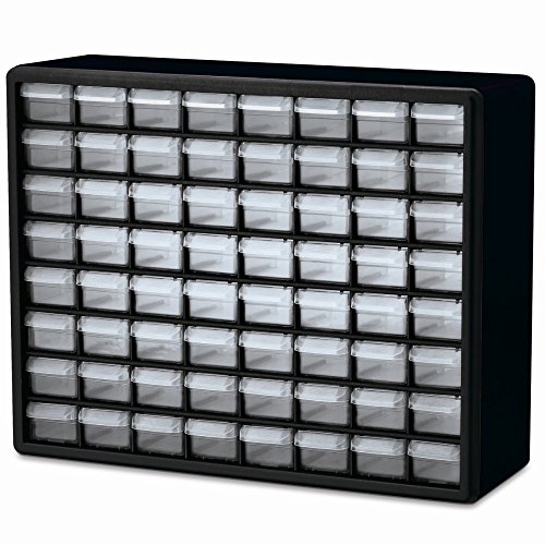 Akro-Mils 64-Drawer Plastic Drawer Storage Cabinet for Garage Organization, Bead Organizer, Building Bricks Storage, Teacher Toolbox, Makeup Organizer, 20-Inch W x 6-Inch D x 16-Inch H, 10764 Black