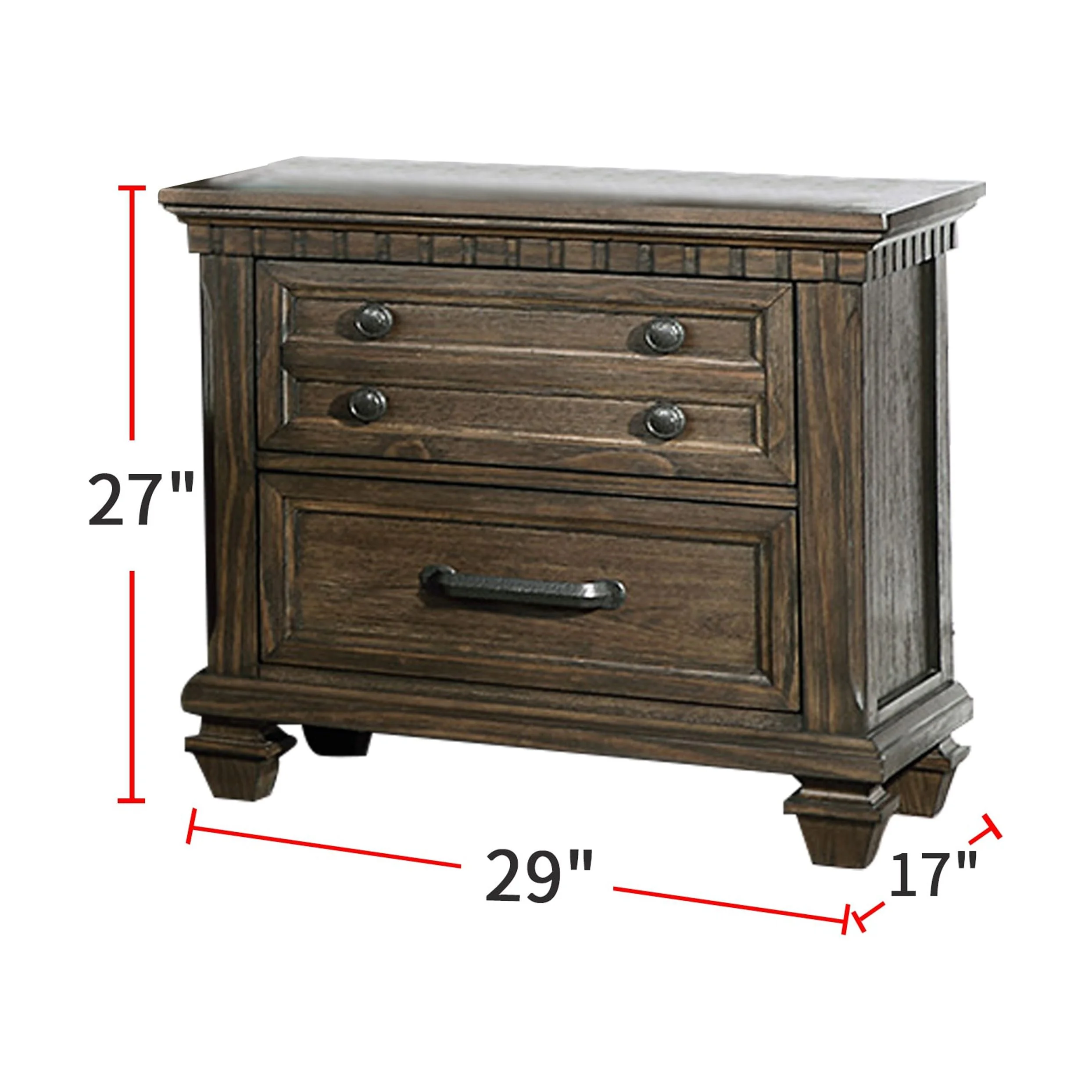Simple Relax 2-Drawer Wood Nightstand in Rustic Brown Finish