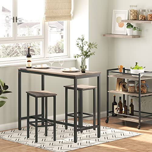 HOOBRO Bar Table and Chairs Set, 47.2” Rectangular Pub Table with 2 Stools for Small Space, High Top Table, 3-Piece Breakfast Table Set, Sturdy Metal Frame, Easy to Assemble, Rustic Brown BF52BT01