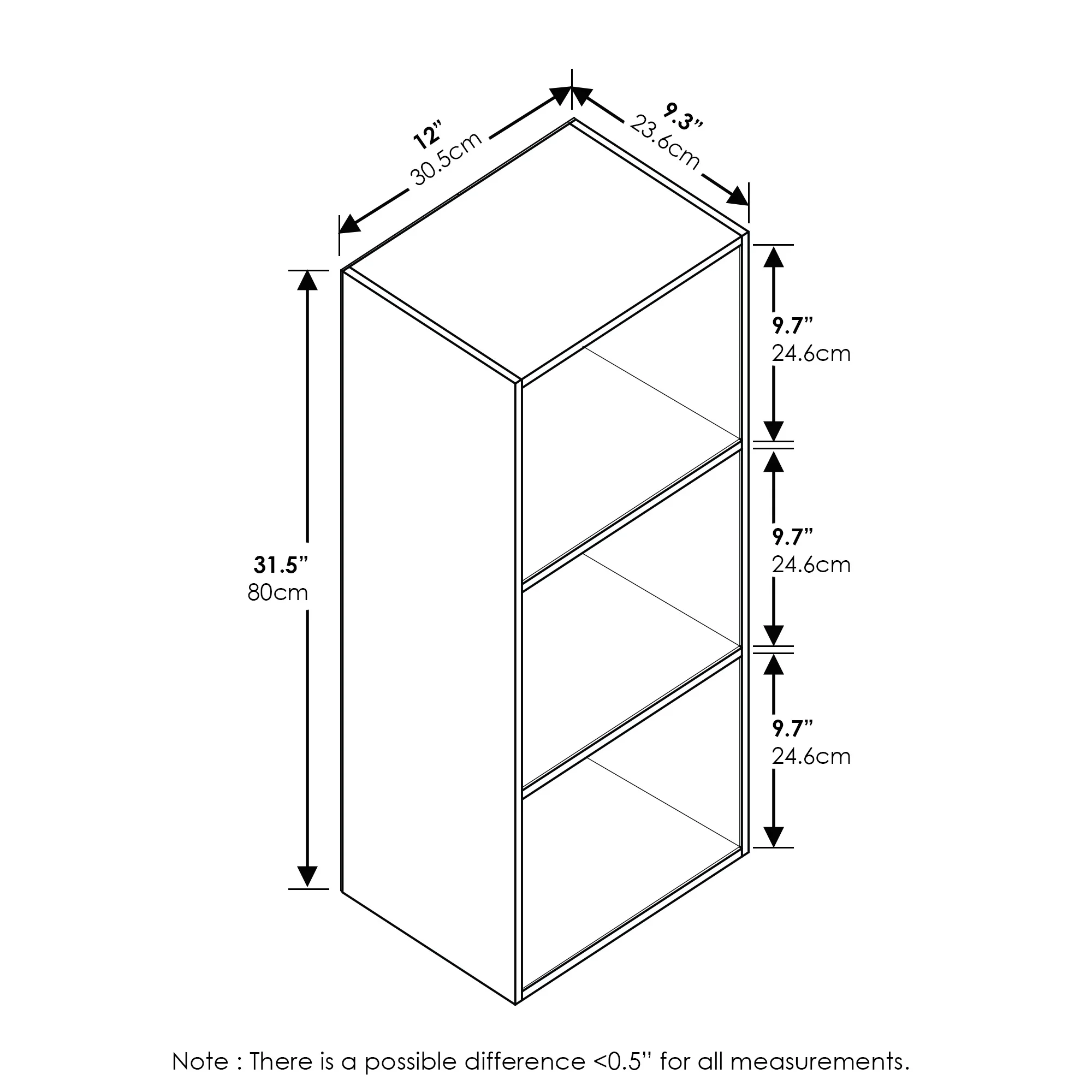 Furinno Luder 3-Tier Open Shelf Bookcase, French Oak
