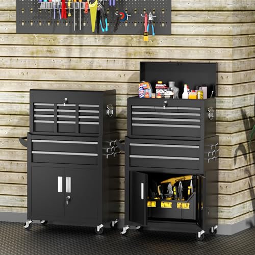 INTERGREAT Rolling Tool Chest with Wheels and 8 Drawers, Detachable Large Tool Cabinet with Lock for Garage, Locking Mechanic Tool Cart with Black Liner for Warehouse, Workshop, High Capacity