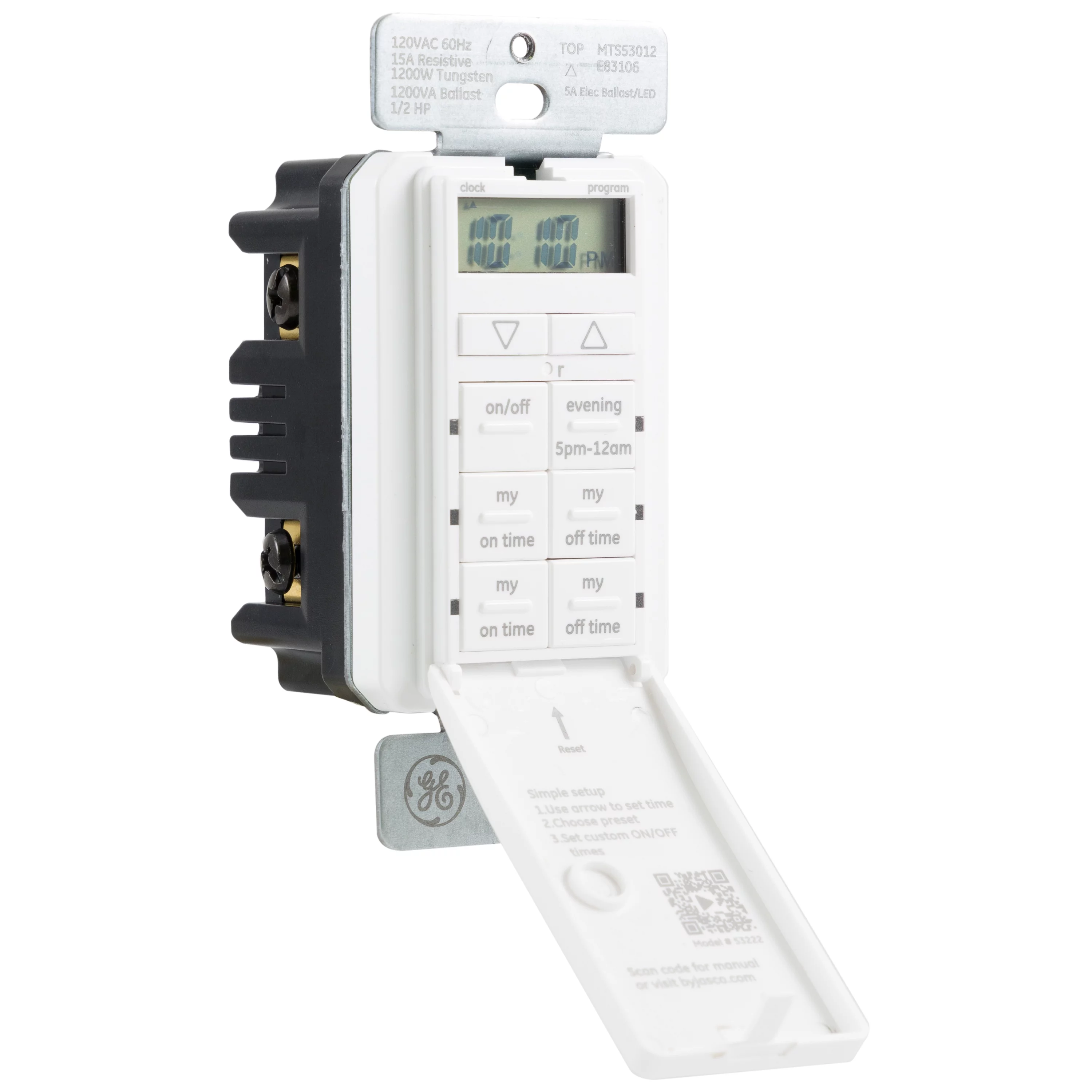 GE in-Wall Digital Timer, Indoor and Outdoor, White, 5in - 53222