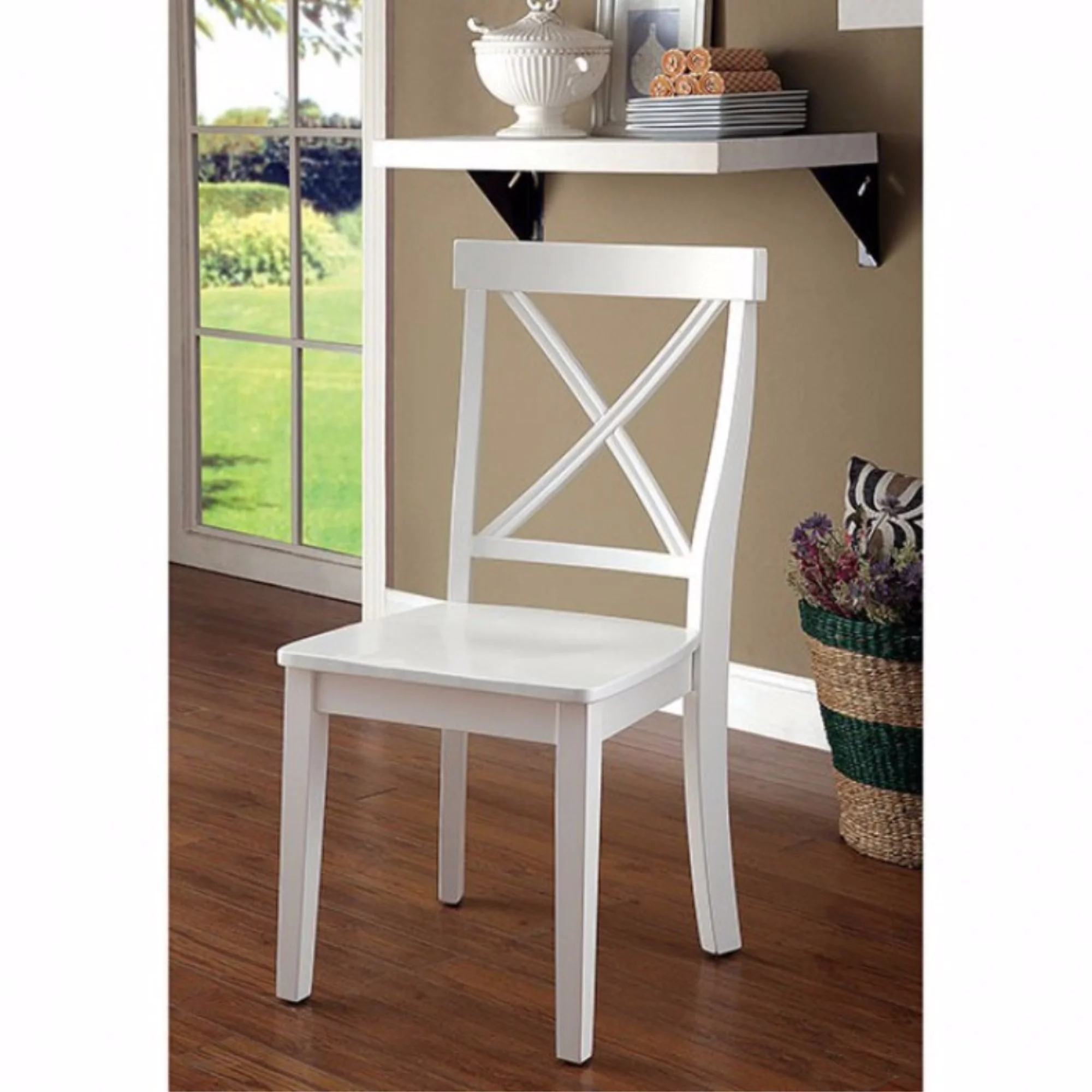BenJara Wooden Armless Side chair, White, Pack of 2