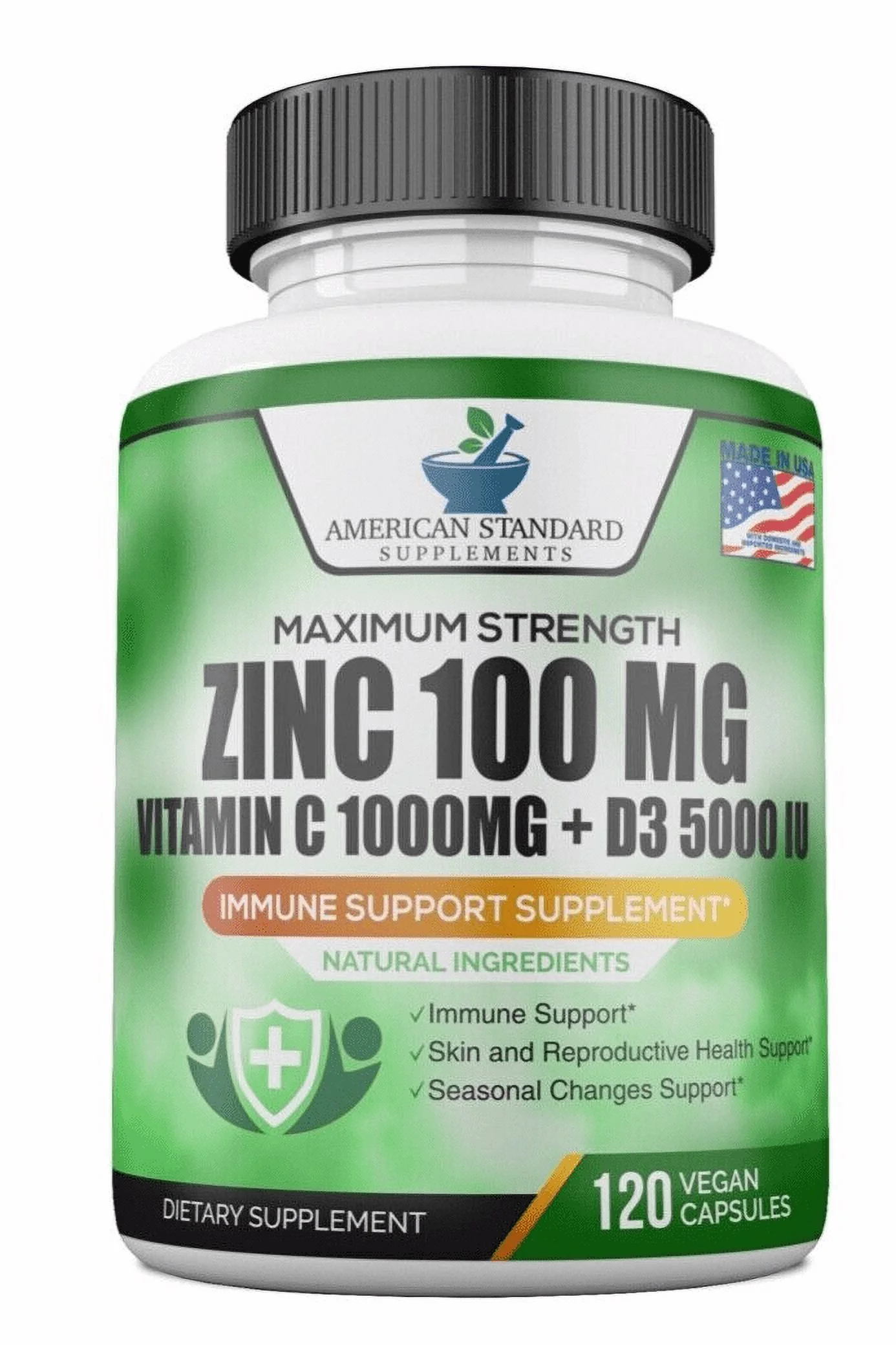 Zinc 100mg, Vitamin C 1000mg, Vitamin D 5000IU per Serving, Immune Support, 120 Capsules
