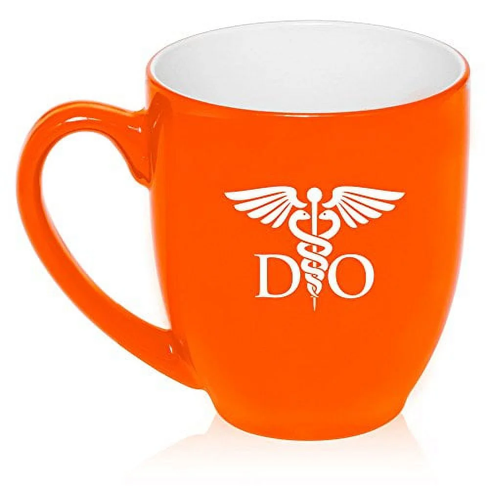 16 oz Large Bistro Mug Ceramic Coffee Tea Glass Cup DO Osteopathic Doctor (Orange)