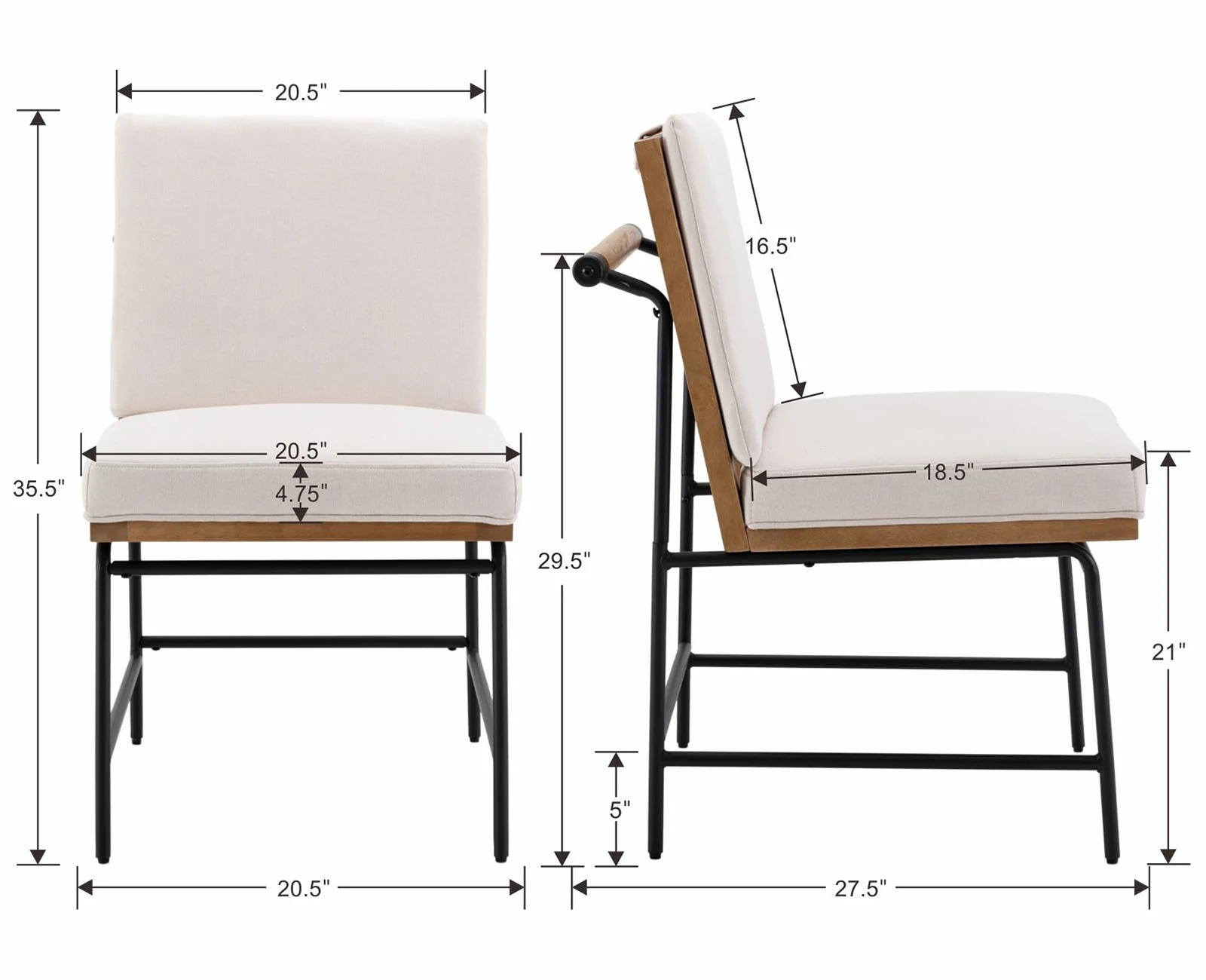 Dayalane Modern Dining Chair Set of 2, Linen Upholstered Armless Side Chairs, Comfy Kitchen Chairs with Rear Handle and Metal Legs for Dining Room Living Room Kitchen, White