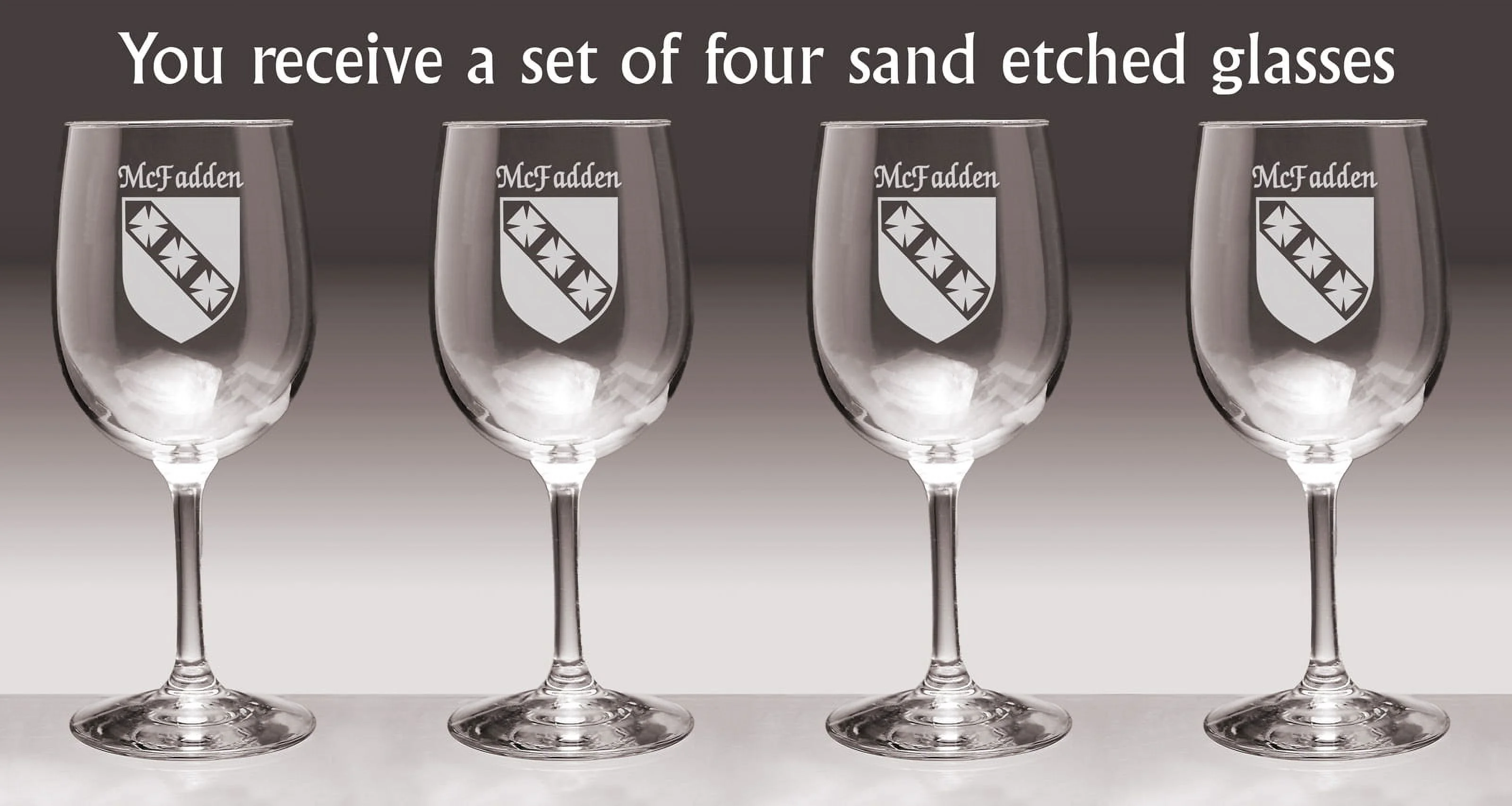 McFadden Irish Coat of Arms Wine Glasses - Set of 4 (Sand Etched)