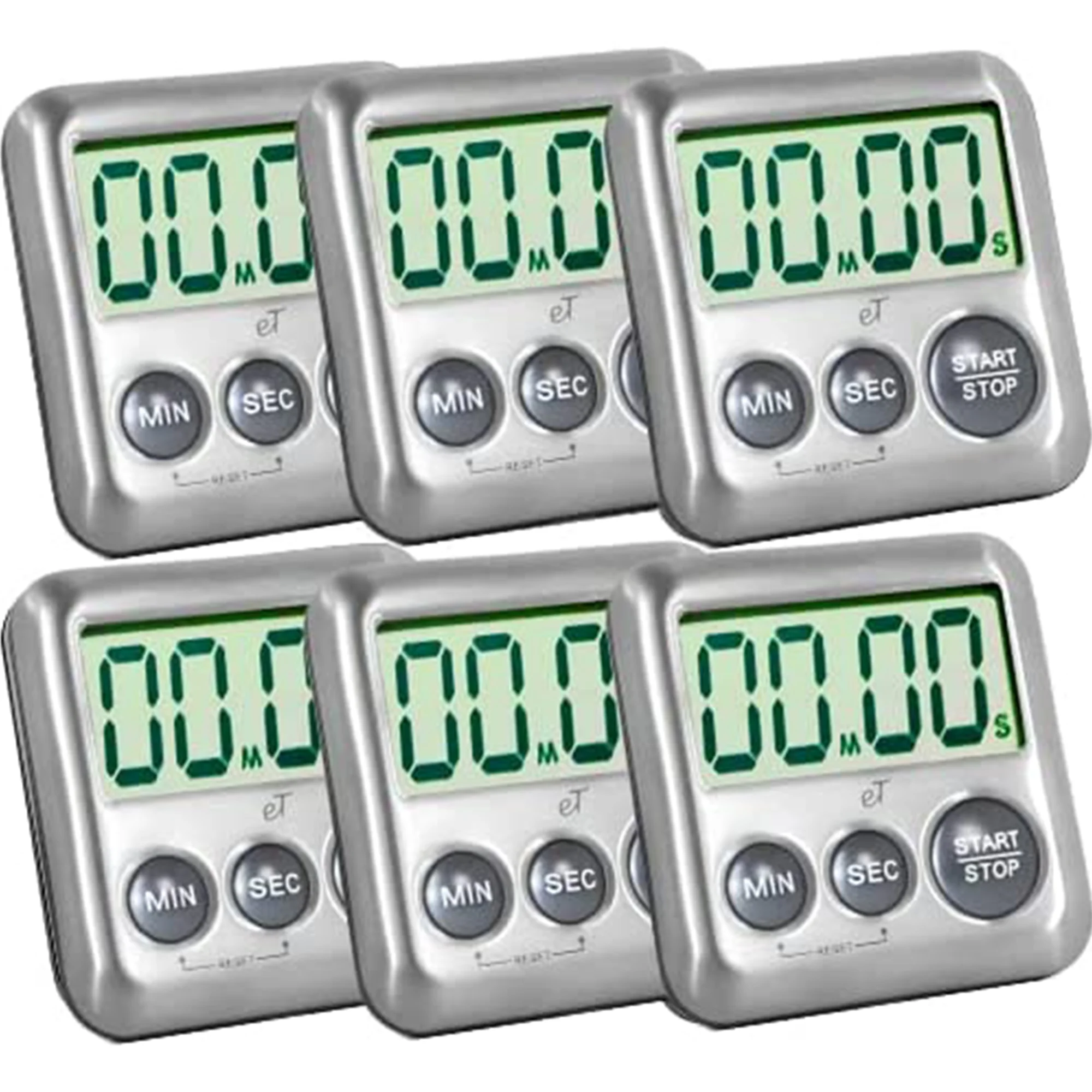 Etradewinds Elegant Stainless Steel Digital Kitchen Timer (Charcoal 6 Pack)