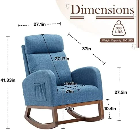 Modern Accent Rocking Chair  Upholstered Nursery Glider Rocker for Baby and   Comfy Armchair with Pocket  Living Room Lounge Arm Chair  High Backrest with Decorative Buttons  Off White