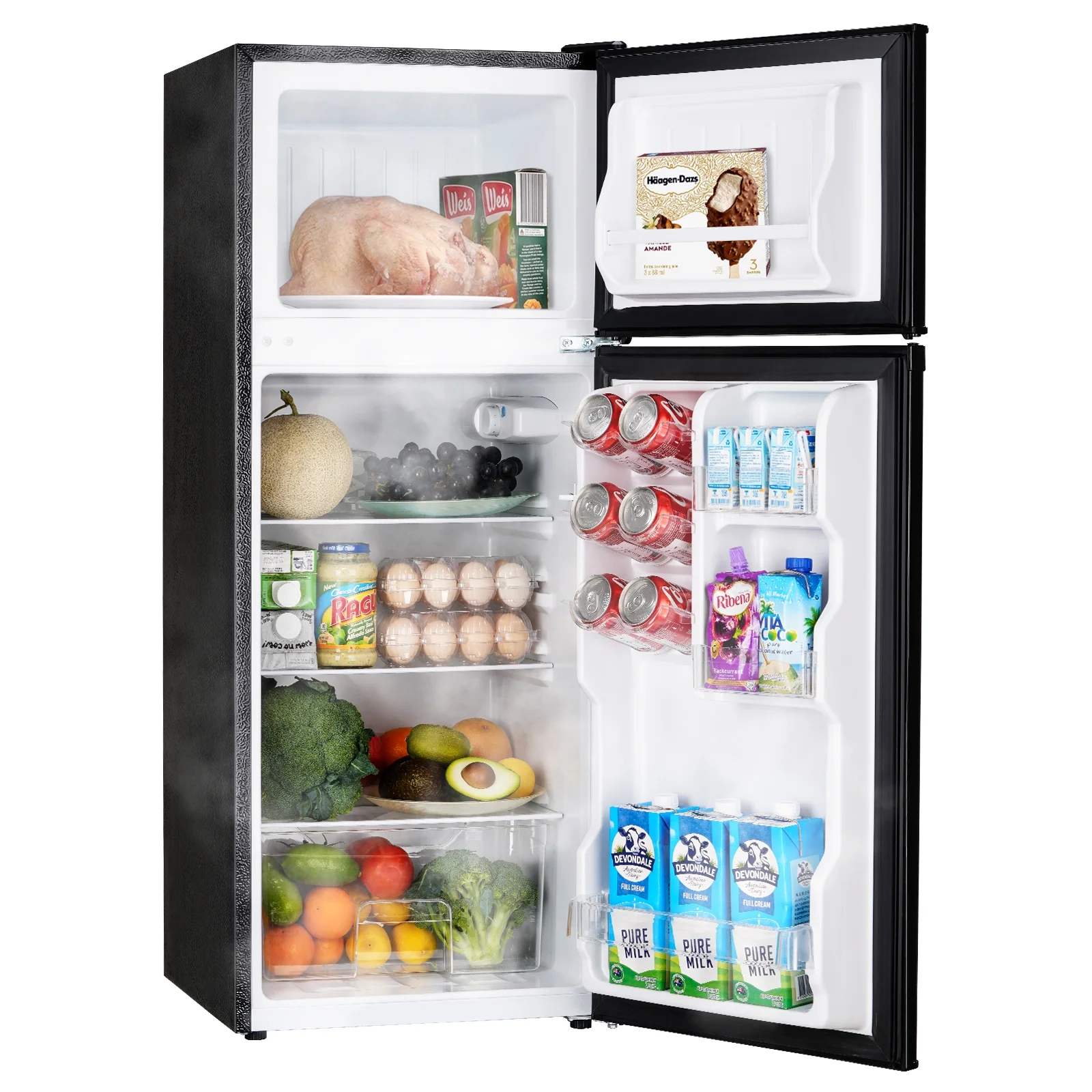 Upstreman 4.0 Cu.Ft Compact Refrigerator with Freezer, Large Capacity Double Door Mini Fridge-Black