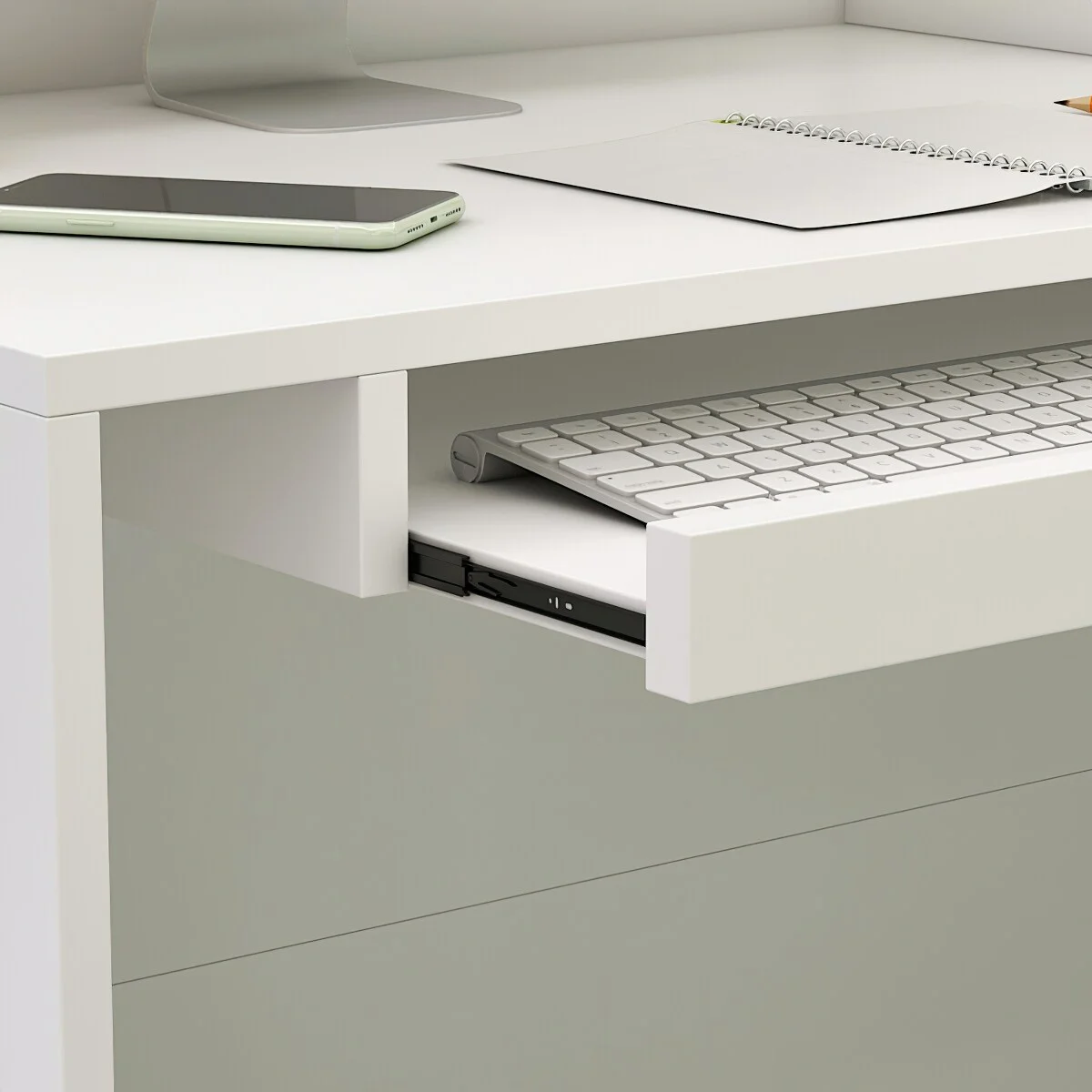 Timechee Reception Desk L-Shaped Counter Shelves Drawers Reception Table White