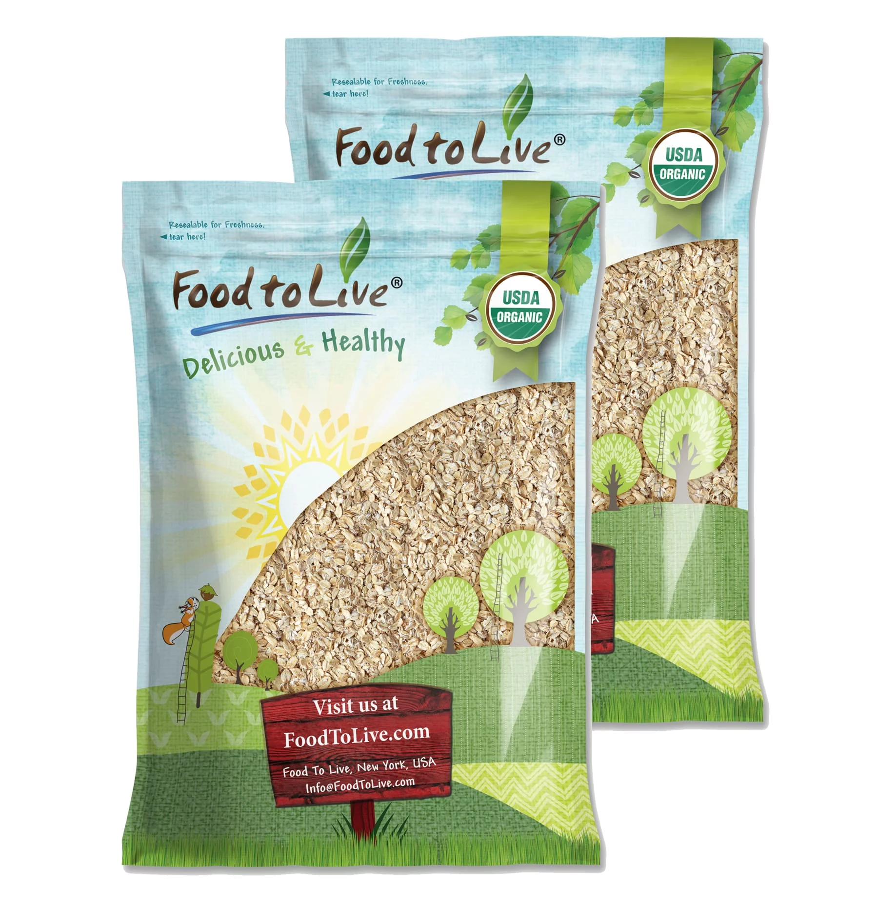 Organic Rolled Oats, 20 Pounds — Non-GMO, Kosher, Raw, Vegan — by Food to Live