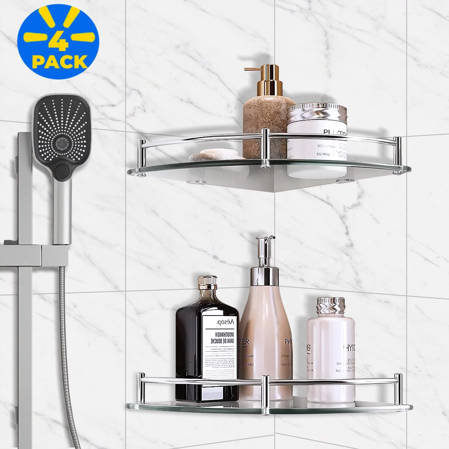 Lefree 4 Pack Bathroom Shelf Tempered Glass Floating Wall Shelves