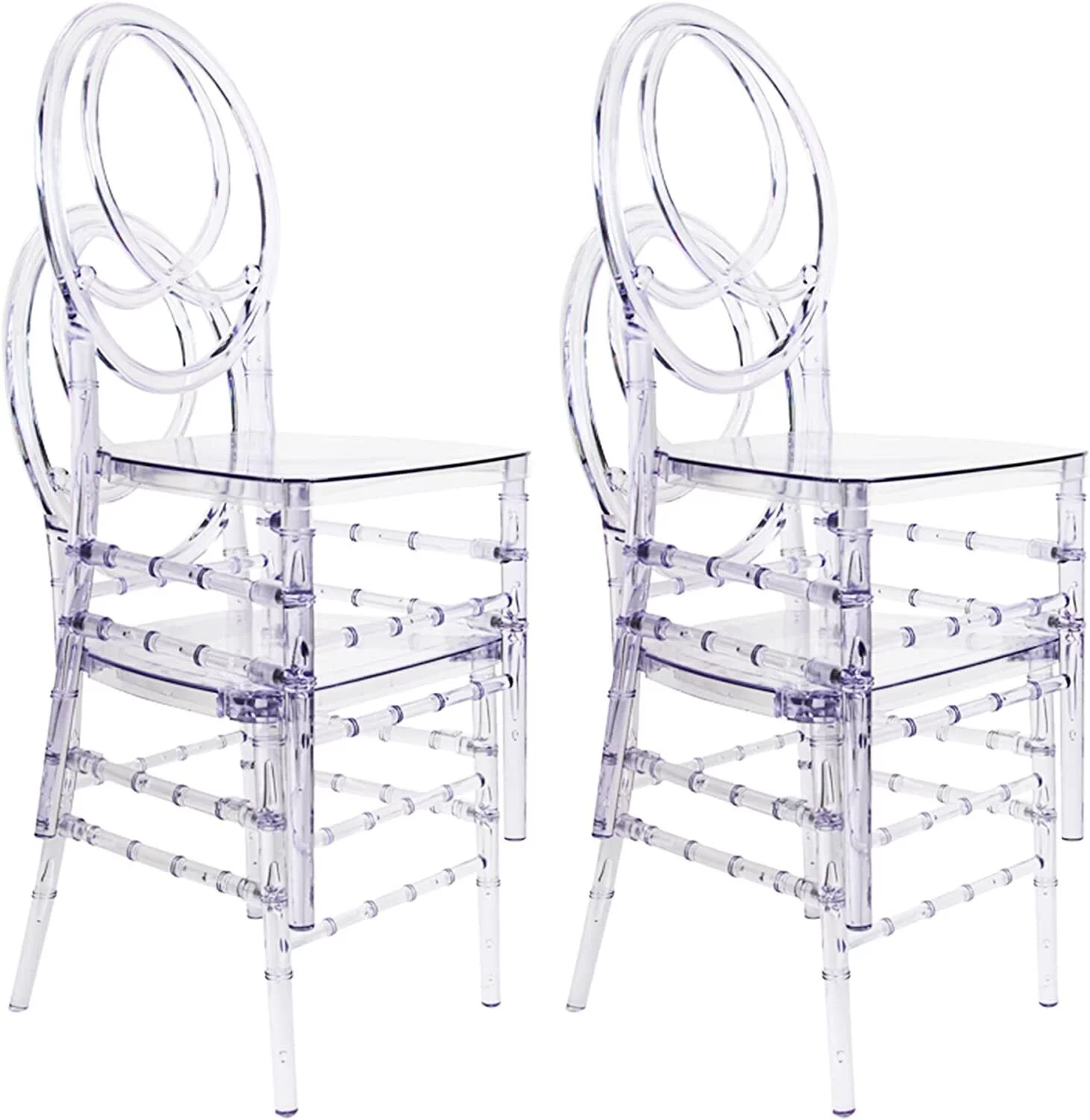 FOH Upgraded 4Pcs Cross Back Stacking In Clear Crystal Chiavari Ghost Chairs, Stackable Transparent Elegant Party Event Wedding Chairs, Reception Dining Side Clear Chairs