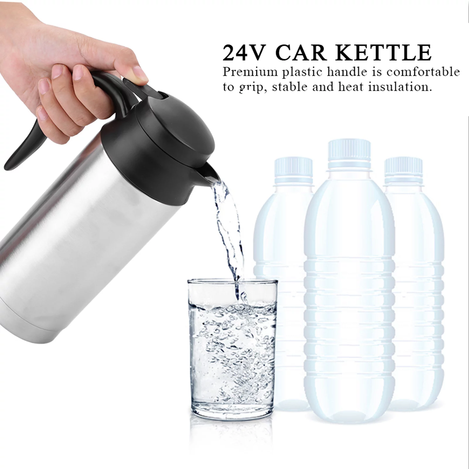Car Water Heater, 750ml 24V Portable Travel Car Truck Kettle Water Heater Bottle for Tea Coffee Drinking
