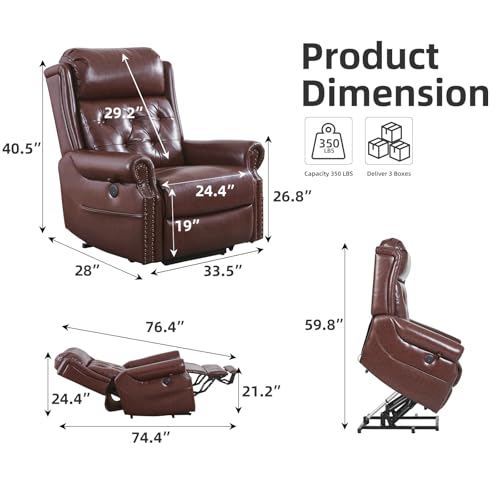 Oversized Power Lift Recliner Chair for Elderly, Extra Wide Lift Chair with Masssage and Heat, Chenille Electric Recliner Chairs for Big and Tall, USB Ports, Coffee