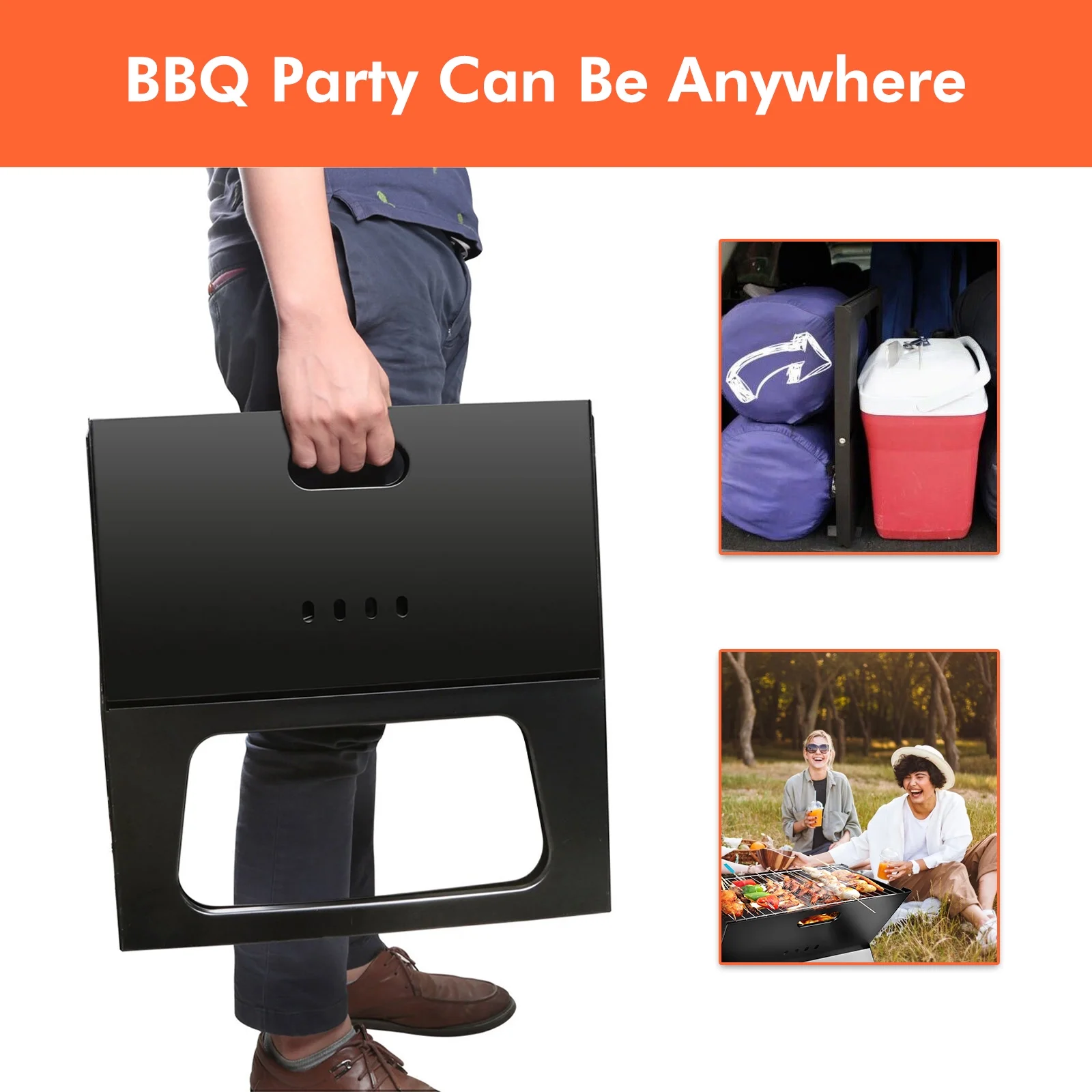 Homemart Charcoal Grill Folding Portable Barbecue Charcoal Grill Outdoor Small BBQ Tool for Camping Outdoor Cooking Picnics Beach Hiking Party 17.32X11.42X14.57 inch