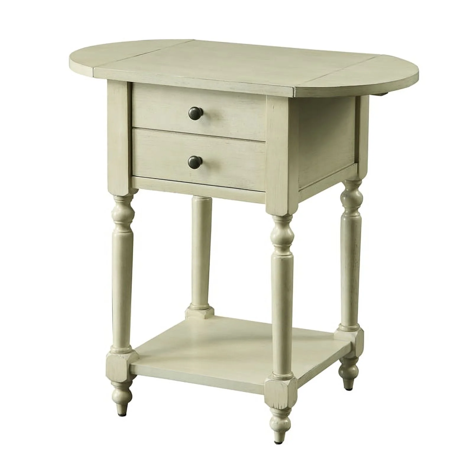 Bowery Hill Transitional Wood Drop-Leaf Side Table in Antique White