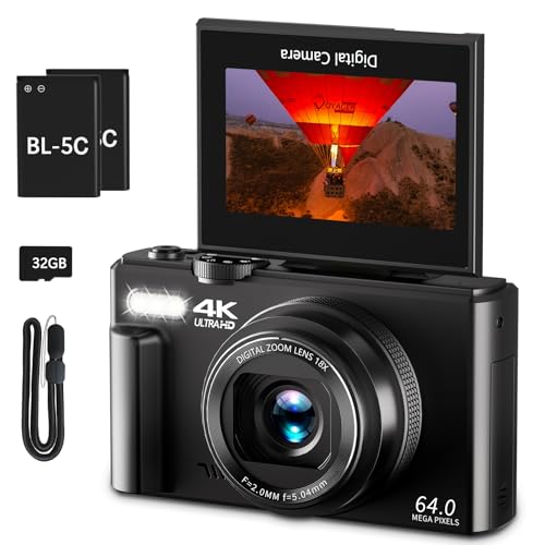 4K Digital Camera for Photography, 64MP Vlogging Camera for YouTube with 3