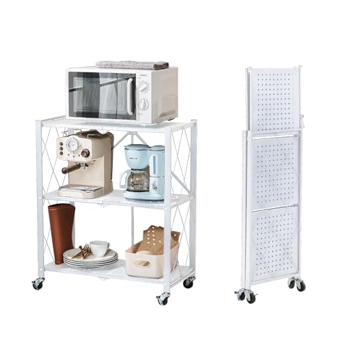 BRIAN & DANY 4-Shelf Foldable Storage Shelves with Wheels, Folding Metal Rack Shelving Unit, Heavy Duty No Assembly Organizer Shelf for Garage, Kitchen, Basement, Pantry, Black