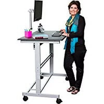 48  Stand Up Desk w/ FREE Monitor Mount (Black Shelves / Silver Frame)