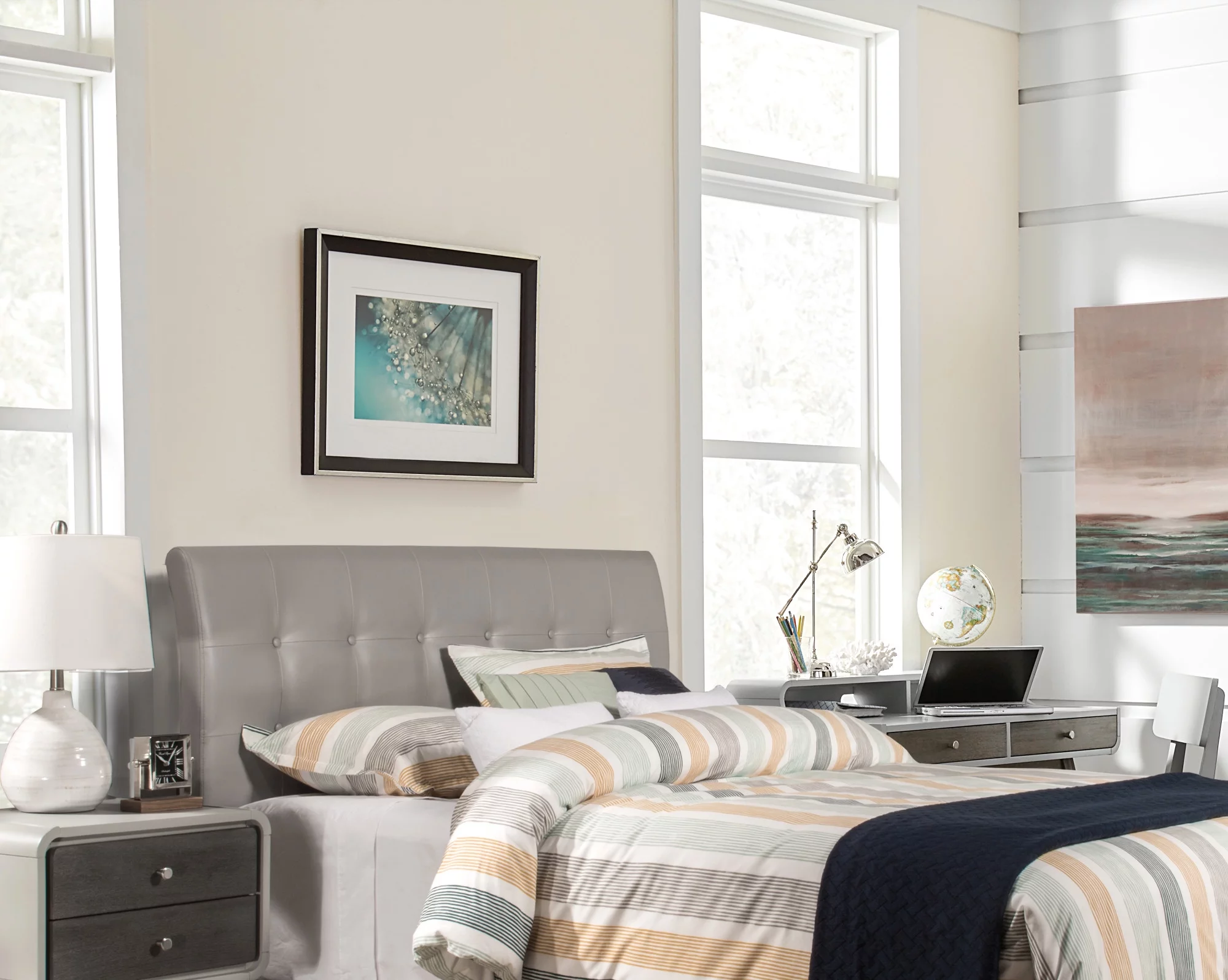 Hillsdale Furniture Lusso Faux Leather Upholstered Queen Headboard, Gray