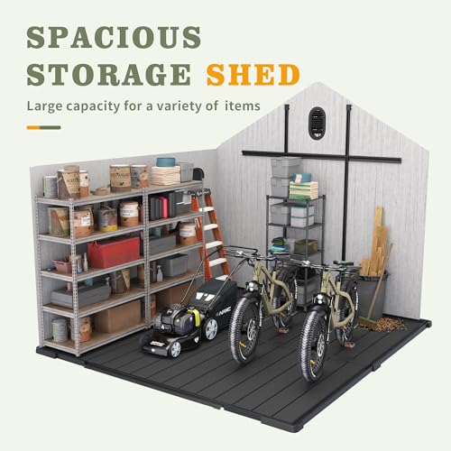 UDPATIO 6x6 FT Outdoor Storage Shed, Resin Plastic Shed with Floor Air Vents Side Windows Skylights Lockable Doors, Backyard Patio Garden, Grey