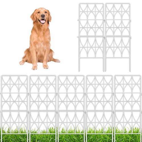 ShopLaLa Decorative Garden Fence (10 Panels) 12.5in(L) x 31in(H) Animal Barrier Fencing Rustproof White Metal Wire Flower Edging for Landscape, Tall Large No Dig Fences Back Yard Pet Porch Gate D-F30D