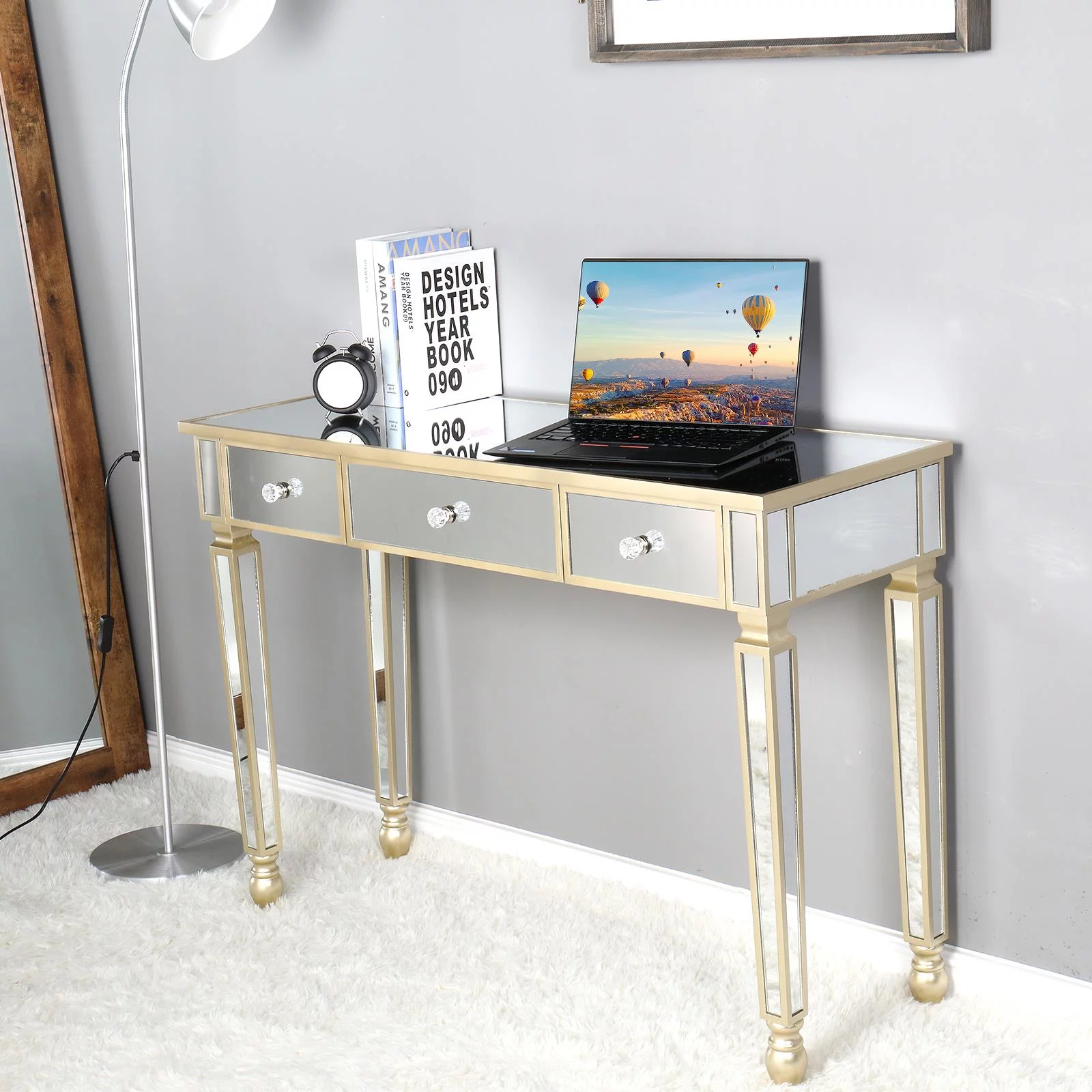 SamyoHome Mirrored Console Table Sofa Vanity Table with 3 Drawers Entryway Table with Storage for Hallway, Living Room, Foyer