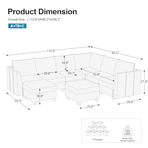 Belffin Large Modular Sectional Sofa Sleeper Couch with Storage Velvet Sectional Sofa Bed for Living Room, 9 Seats, Black