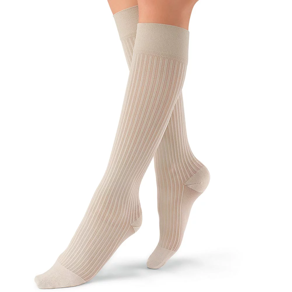 JOBST soSoft Knee High Compression Socks 20-30 mmHg Closed Toe - Ribbed Sand Small