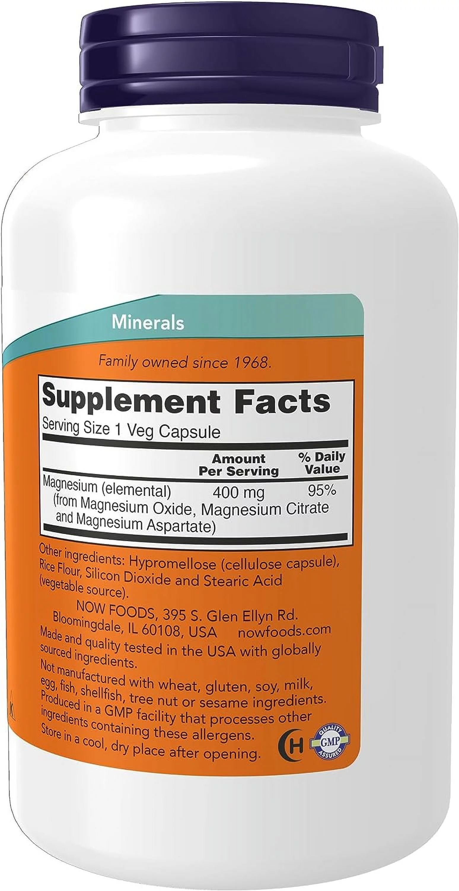 NOW Supplements, Magnesium 400 mg, Enzyme Function*, Nervous System Support*, 180 Veg Capsules