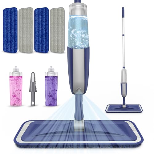 Wet Mops with 5X Washable Pads Spray Mops for Hardwood Floor Cleaning- MEXERRIS Wood Floor Mops Dust Mops with 2X Bottles Commercial Home Use for Hardwood Laminate Vinyl Tiles Wood Floor Cleaning