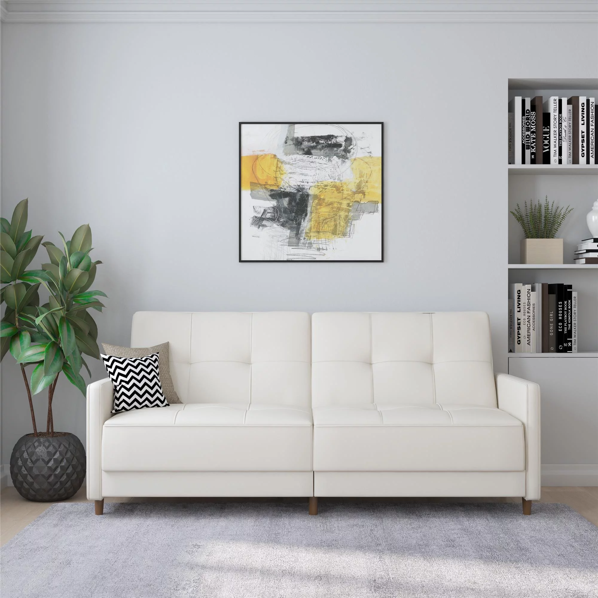 Desert Fields Adera Coil Futon, White Faux Leather