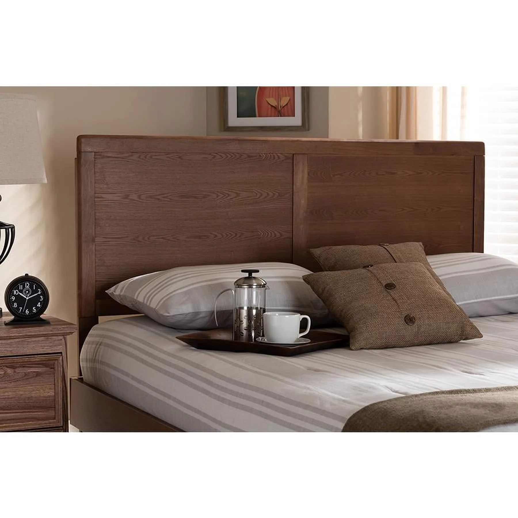 Baxton Studio Raya Mid-Century Modern Walnut Brown Finished Wood Queen Size Headboard,Wholesale Interiors