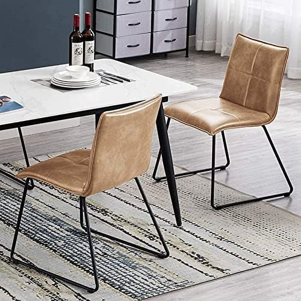 KHBIULIFE Duhome Faux Leather Dining Chairs Set of 2  Mid Century Modern Dining Room Chairs Side Chairs with Metal Legs for Living Room Kitchen Bedroom Camel