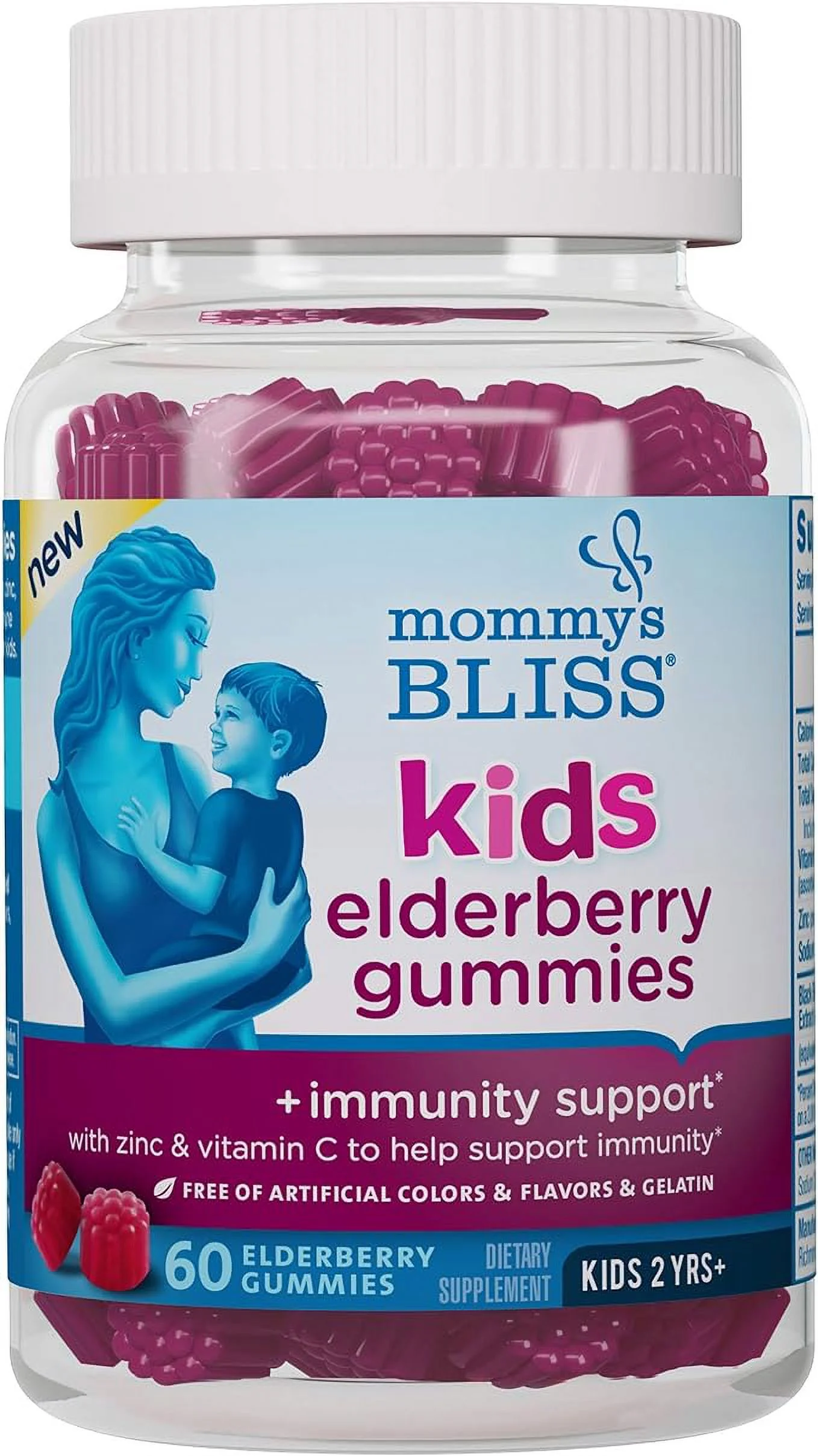 Mommy's Bliss Kids Elderberry Gummies, Supports Immunity with Black Elderberry, Zinc & Vitamin C, Gluten Free & Vegan, Age 2 Years+ (60 Count)