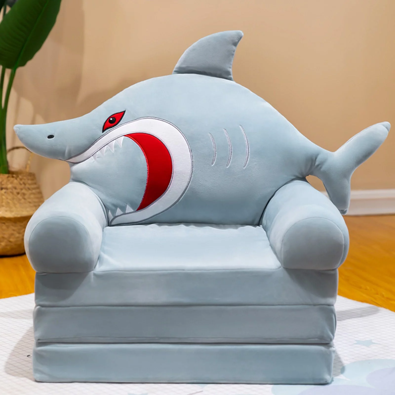 Nienjey Plush Foldable Kids Sofa Backrest Armchair 2 In 1 Foldable Children Sofa Cute Cartoon Lazy Sofa Children Flip Open Sofa Bed For Living Room Bedroom Without Liner Filler