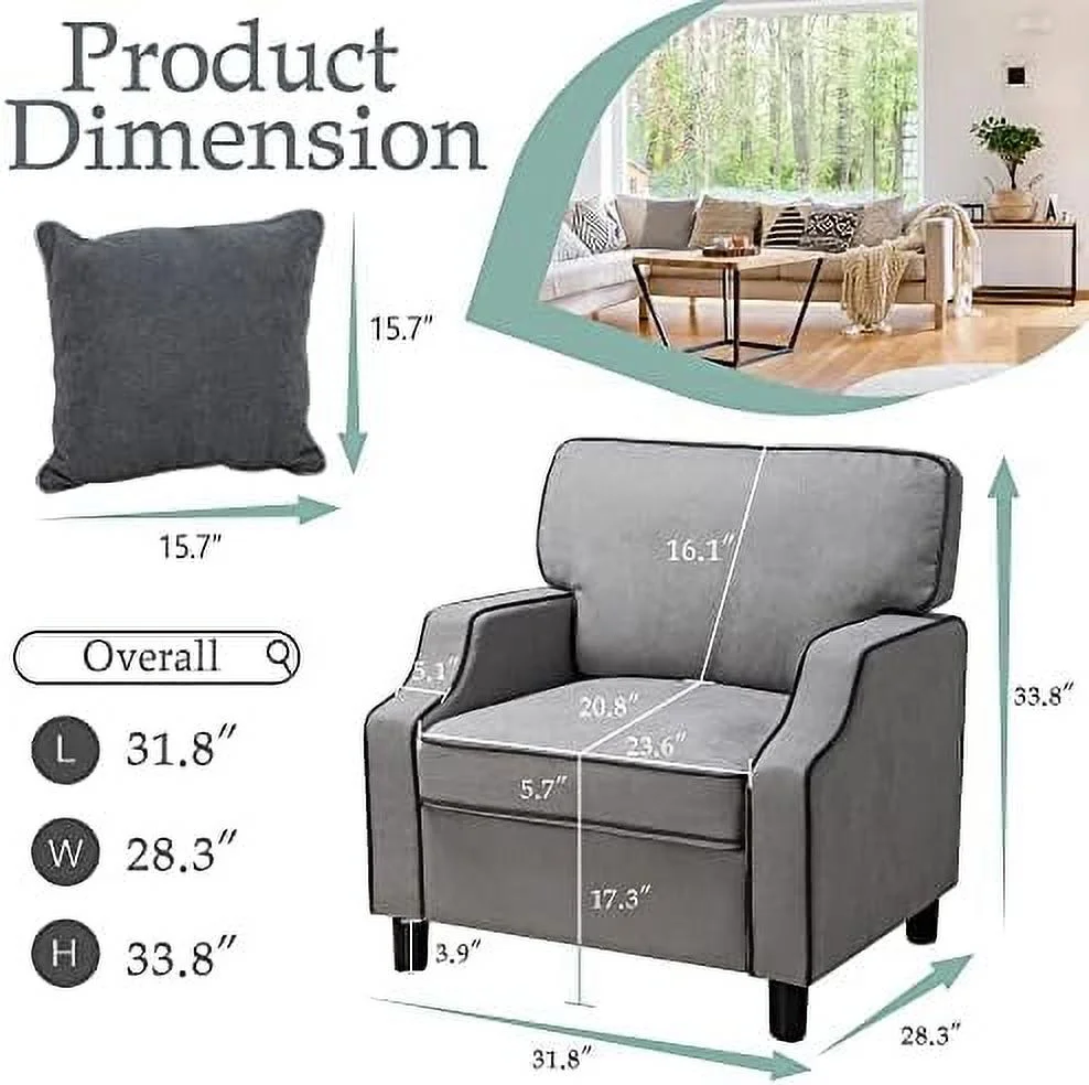 TJUNBOLIFE Accent Chair Modern Comfy Reading Single Sofa Comfy Upholstered Fabric Room Corner Armchair for Living Room  Bedroom  Office  Small Space  Light Gray